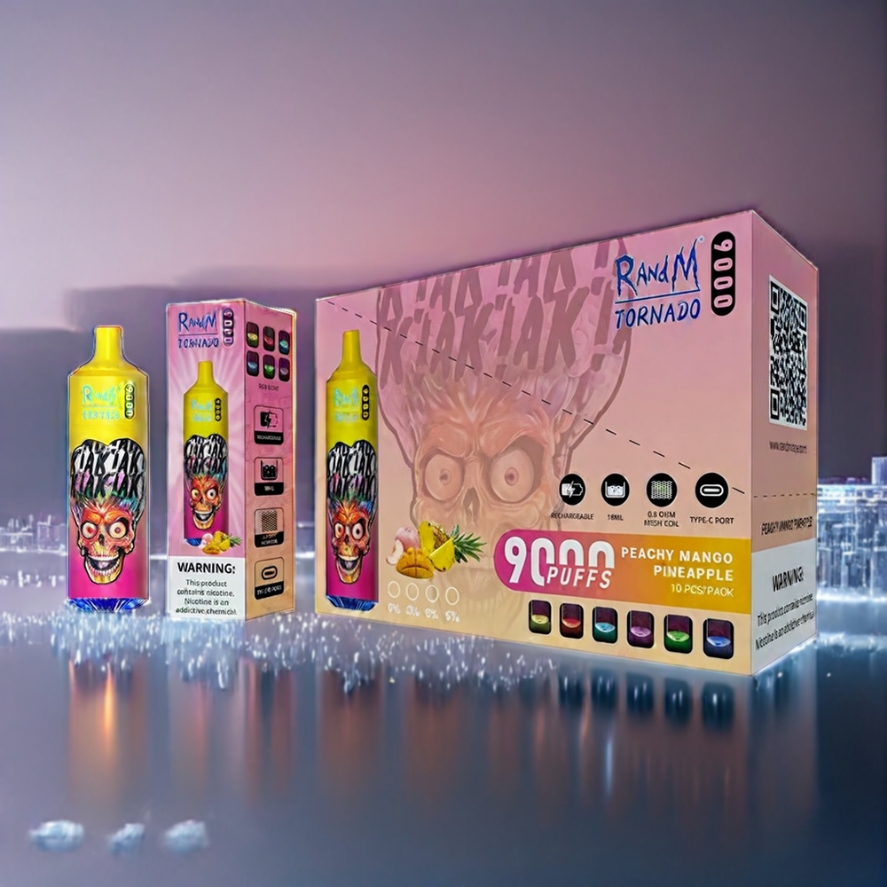 Persikomango Ananas RandM Tornado 9000 Puffar 850 mAh 18 mL Mesh Coil RGB Display 54 Smaker Sverige Grossist