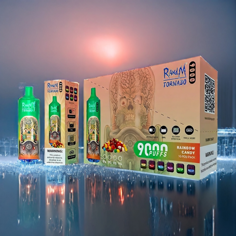 Regnbågsgodis RandM Tornado 9000 Puffar Svensk Grossist 850 mAh 18 mL Mesh Coil RGB Display 54 Smaker