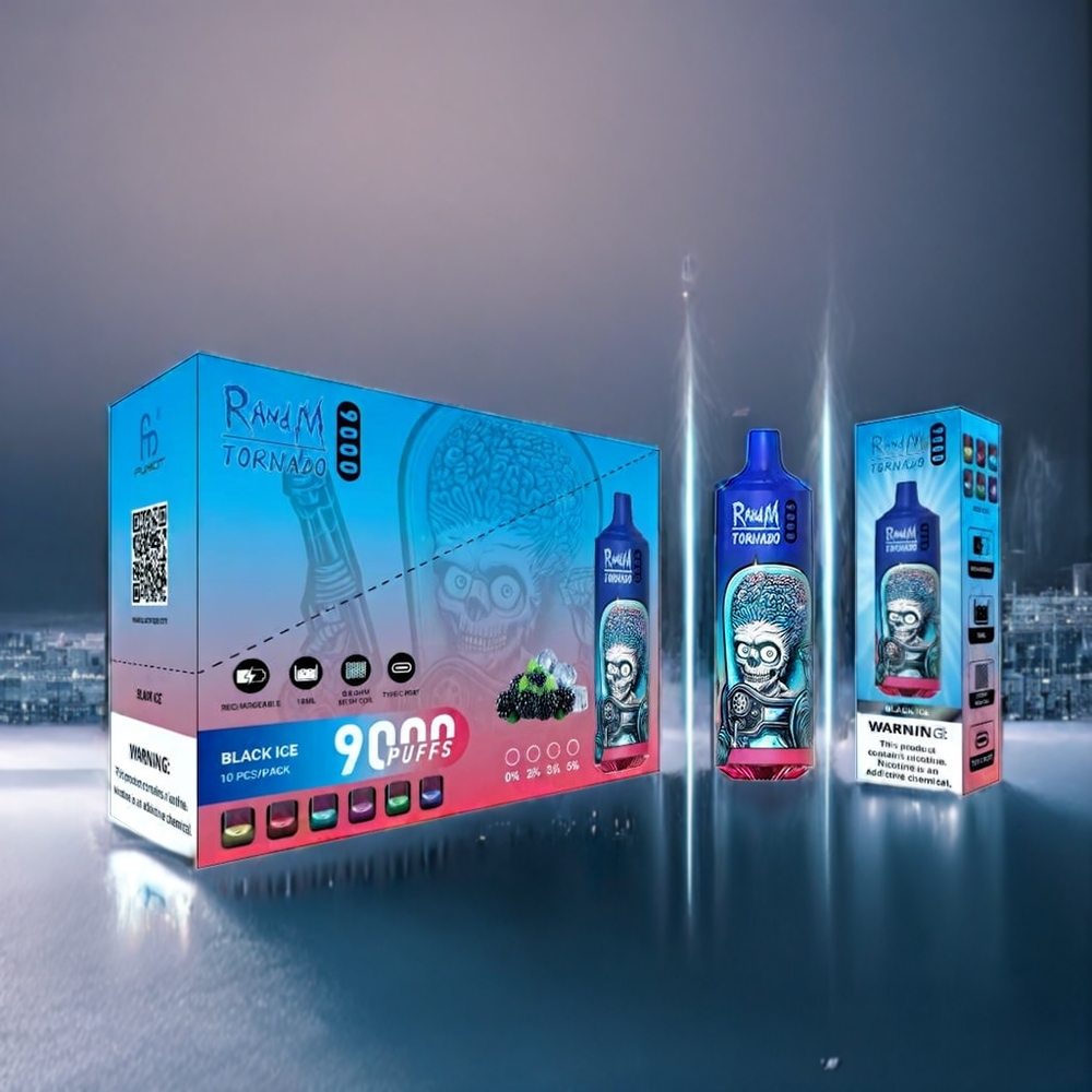 Svart Is RandM Tornado 9000 Puffar 850 mAh 18 mL Mesh Coil RGB Display 54 Smaker Sverige Grossist