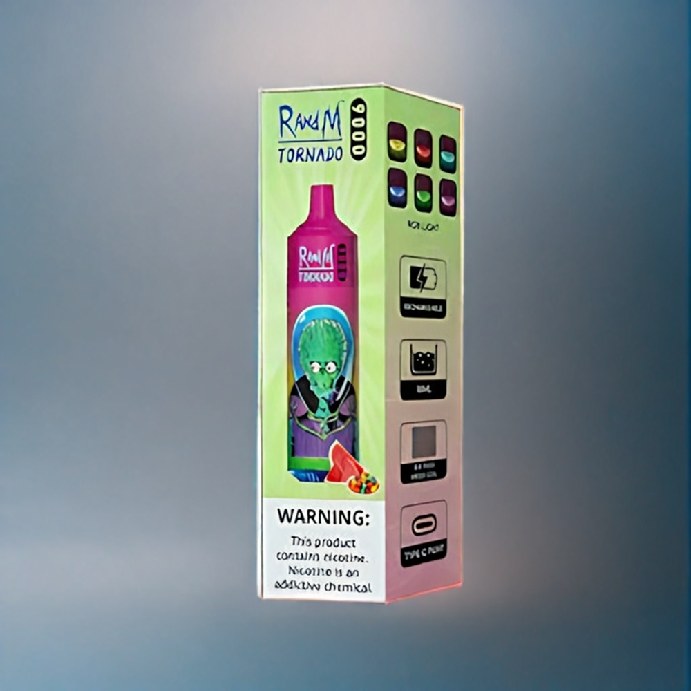 Vattenmelon Tuggumi RandM Tornado 9000 Puffar 850 mAh 18 mL Mesh Coil RGB Display 54 Smaker Sverige Grossist