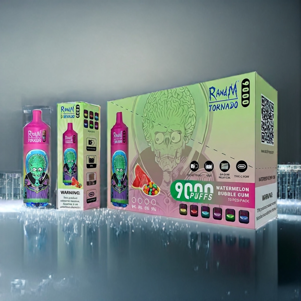 Vattenmelon Tuggummi Smak RandM Tornado 9000 Puffar 850 mAh 18 mL Mesh Coil RGB Display 54 Smaker Sverige Grossist