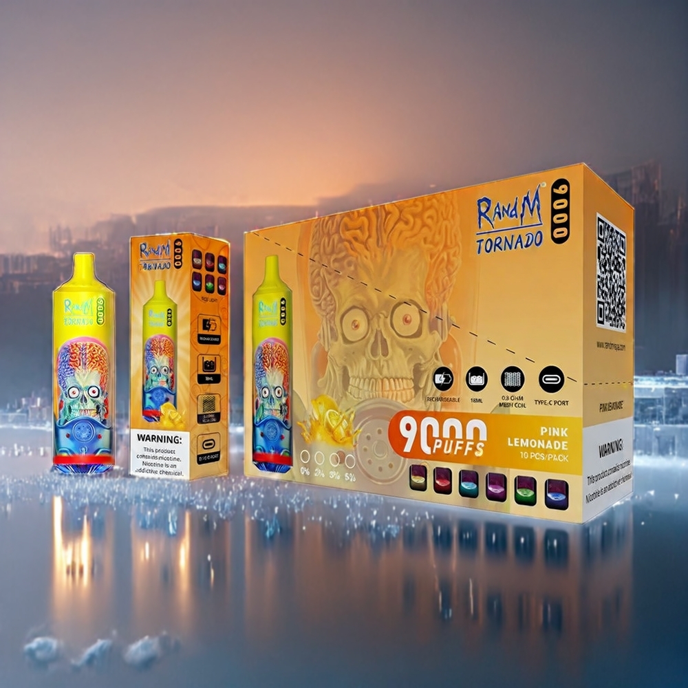 rosa citronläsk RandM Tornado 9000 Puffar 850 mAh 18 mL Mesh Coil RGB Display 54 Smaker Sverige Grossist