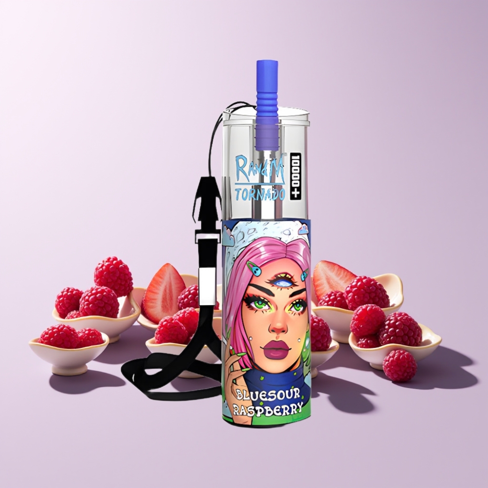 RandM Fumot Original Tornado 10000 Plus Sverige Grossist Disposable Vape 20 ml 850 mAh Mesh Coil Type-C RGB Lights Blåsur Hallon