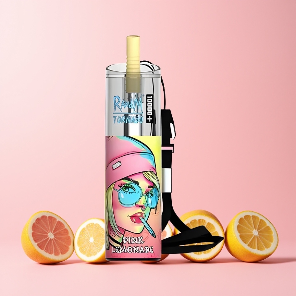 RandM Fumot Original Tornado 10000 Plus Sverige Grossist Disposable Vape Med Mesh Coil, RGB Lights, Type-C Port & 20 ml Tank – Rosa Citronläsk