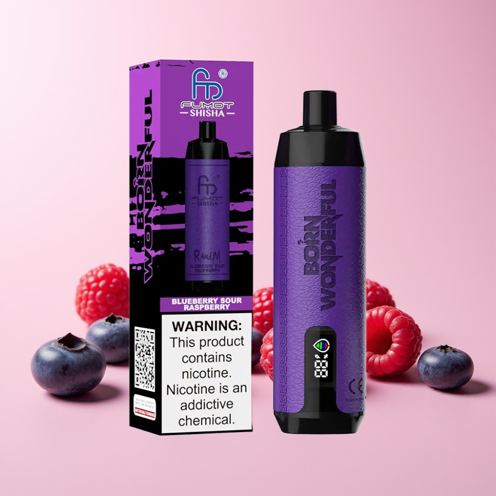 RandM Fumot Shisha 10000 Puffs LED Indikator Typ-C Port 18ml Förfylld E-vätska 850 mAh Batteri 0.6ohm Mesh Coil 0.5% Nikotin Sverige Grossist Blåbär Sur Hallon