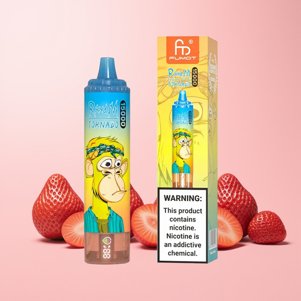 RandM Fumot Tornado 15000 Puffs 25ml 850mAh 0.9 Ohm Mesh LCD Type-C Sverige Grossist Jordgubb