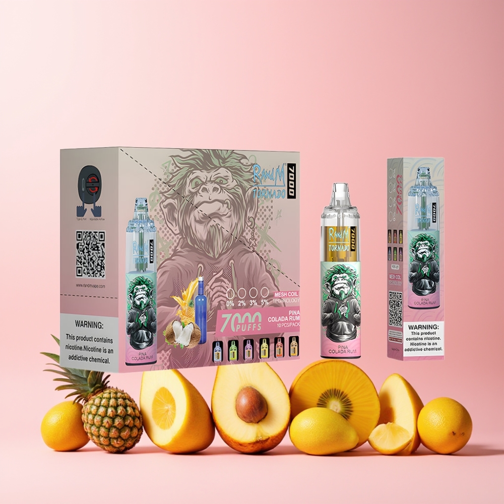 RandM Fumot Tornado 7000 14ML Mesh Coil Type-C RGB Light Luftjusterbar Sverige Grossist Pina Colada Rom