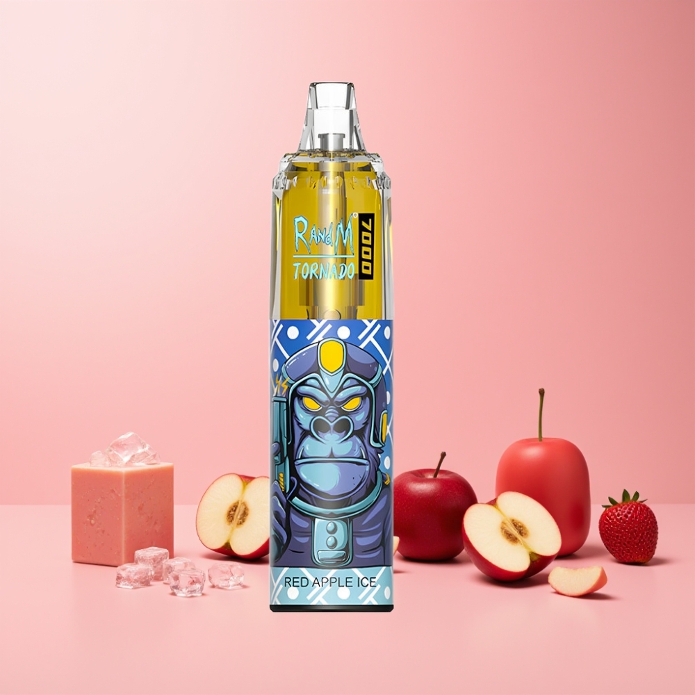 RandM Fumot Tornado 7000 Drag 14 ML E-liquid 850 MAH Batteri Mesh Coil Type-C Port RGB Ljus 0%,2%,3%,5% Nikotin Luftjusterbar Röd Äpple Is Sverige Grossist