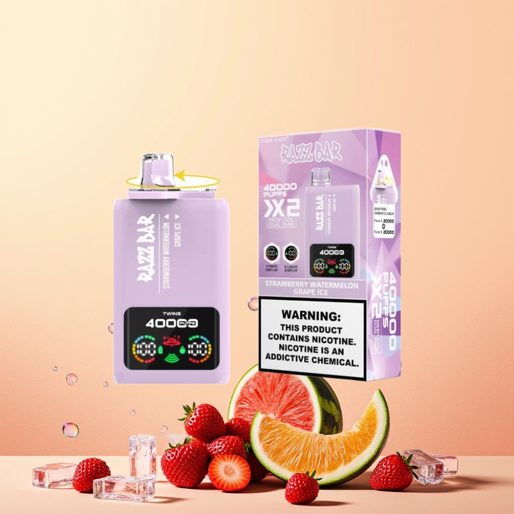 Razz Bar 40000 Puffs Power Screen Display 1.0Ω 2 Mesh Coil 650 Mah Sverige Grossist Jordgubb Vattenmelon & Vindruva Is