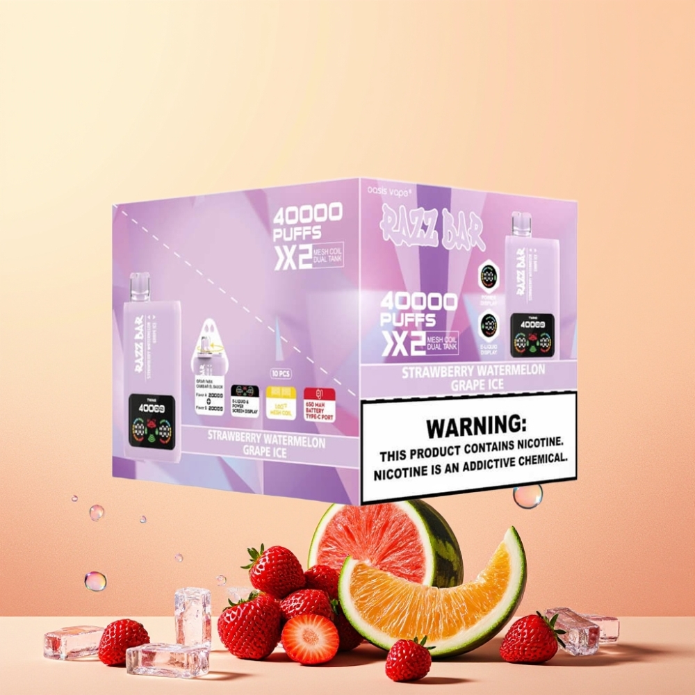 Razz Bar 40000 Puffs Power Screen Display 1.0Ω 2 Mesh Coil 650 Mah Sverige Grossist Jordgubb Vattenmelon & Vindruva Is