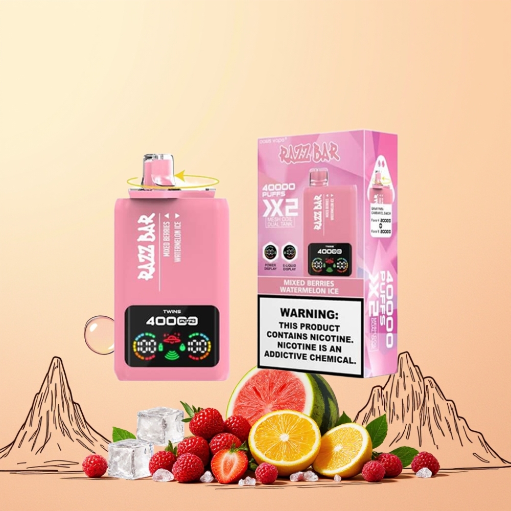 Razz Bar 40000 Puffs Power Screen Display 1.0Ω 2 Mesh Coil 650 Mah Typ-C 2% 5% Sverige Grossist Blandade Bär & Vattenmelon Is