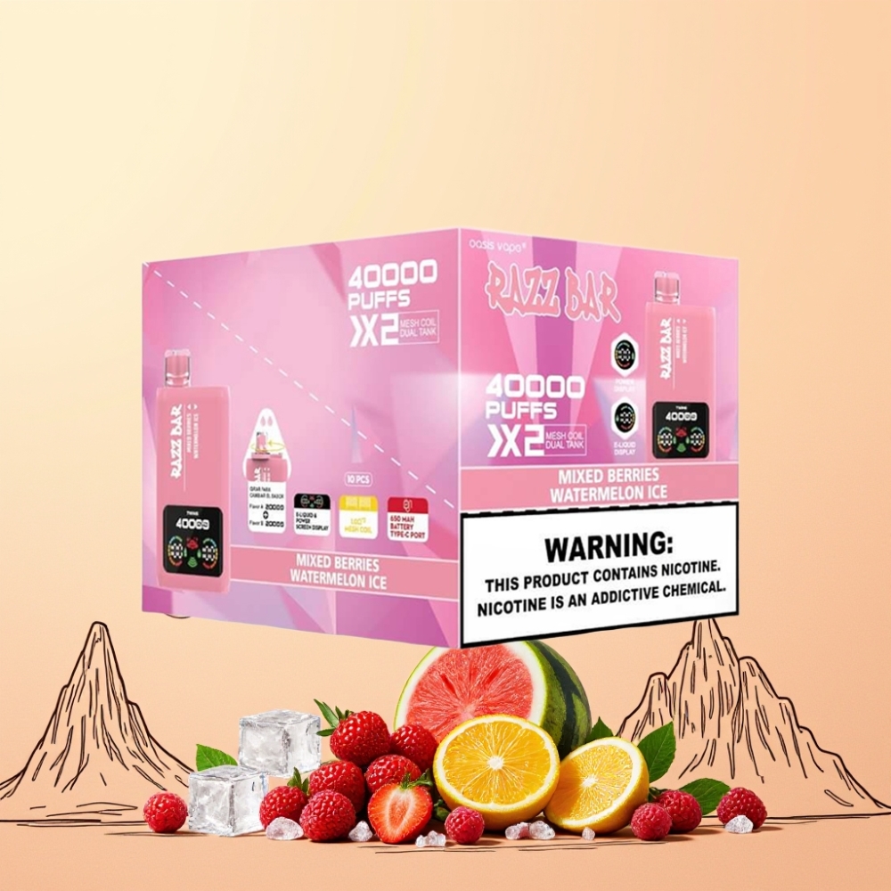 Razz Bar 40000 Puffs Power Screen Display 1.0Ω 2 Mesh Coil 650 Mah Typ-C 2% 5% Sverige Grossist Blandade Bär & Vattenmelon Is