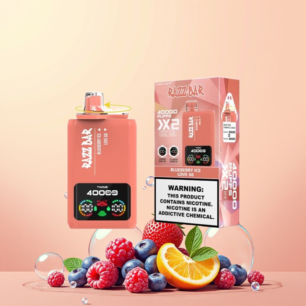 Razz Bar 40000 Puffs Power Screen Display 1.0Ω 2 Mesh Coil 650 Mah Type-C Sverige Grossist Blåbär Is & Love 66