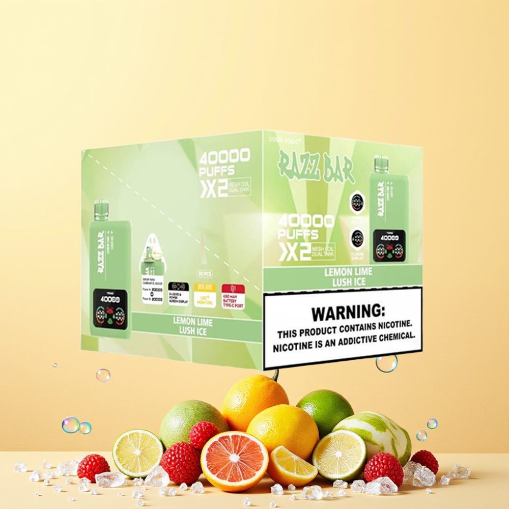Razz Bar 40000 Puffs Power Screen Display 1.0Ω 2 Mesh Coil Sverige Grossist Citron Lime & Lush Ice