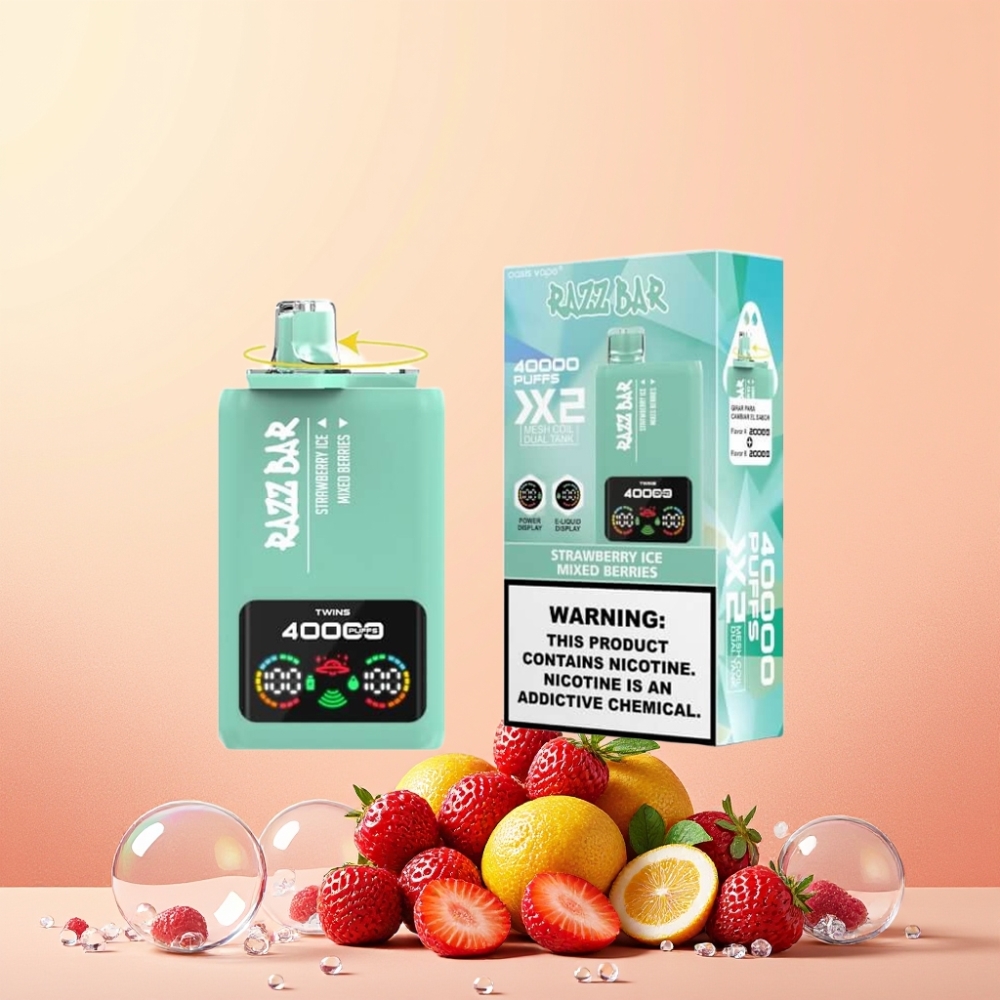 Razz Bar 40000 Puffs Power Screen Display 1.0Ω 2 Mesh Coil Sverige Grossist Jordgubb Is & Blandade Bär