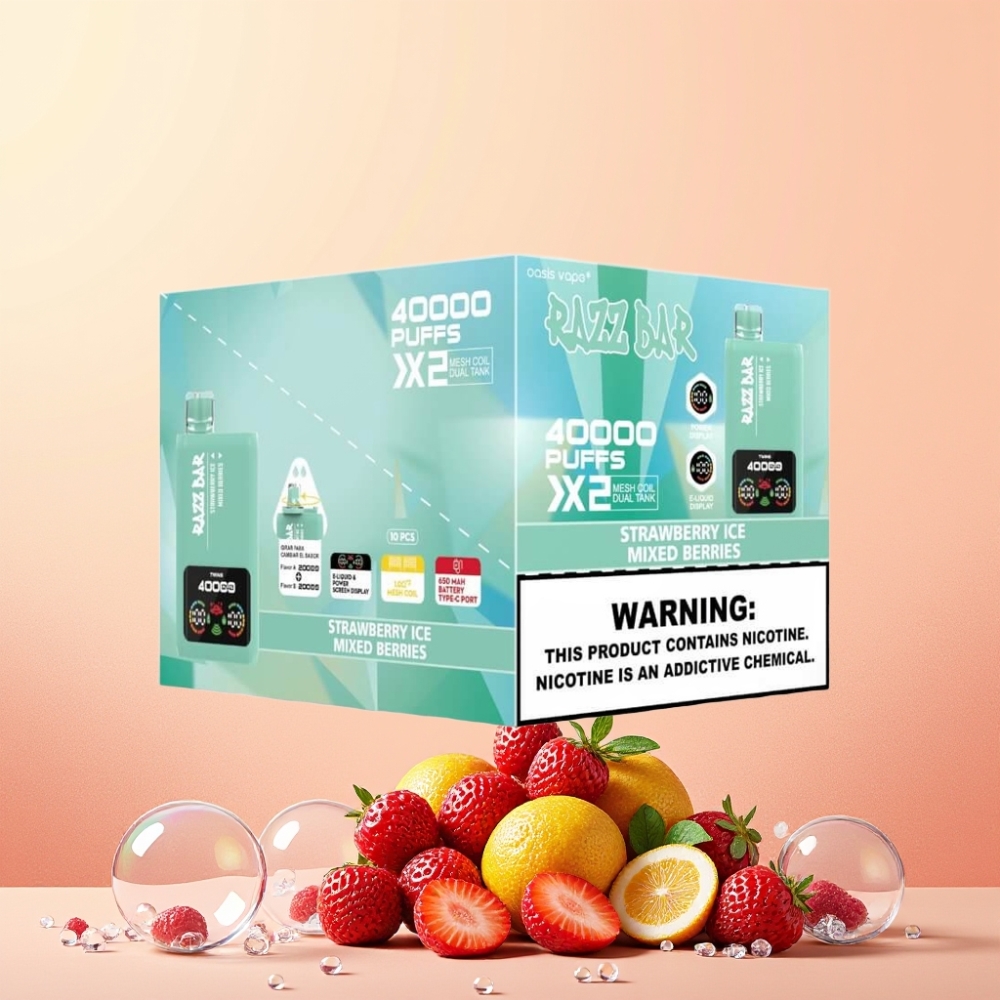 Razz Bar 40000 Puffs Power Screen Display 1.0Ω 2 Mesh Coil Sverige Grossist Jordgubb Is & Blandade Bär