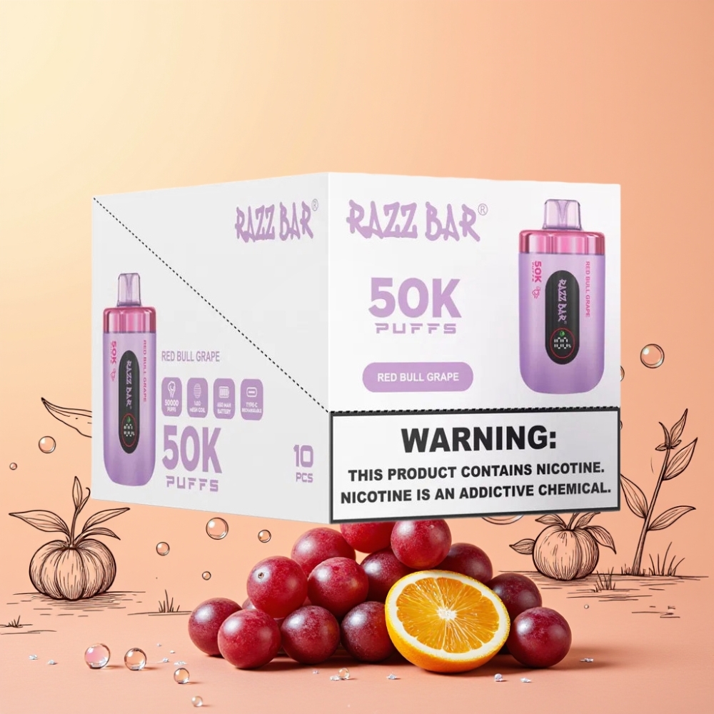 Razz Bar 50K Mun 1.0 Ohm Mesh 650 Mah Type-C 2% Nikotin Sverige Grossist Red Bull Vinbär
