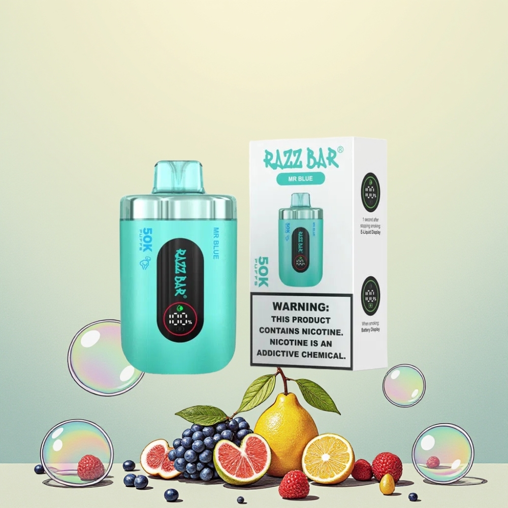 Razz Bar 50K Puffar Engångsvape 1.0 Ohm Mesh Coil Type-C 2% Nikotin Herr Blå Sverige Grossist