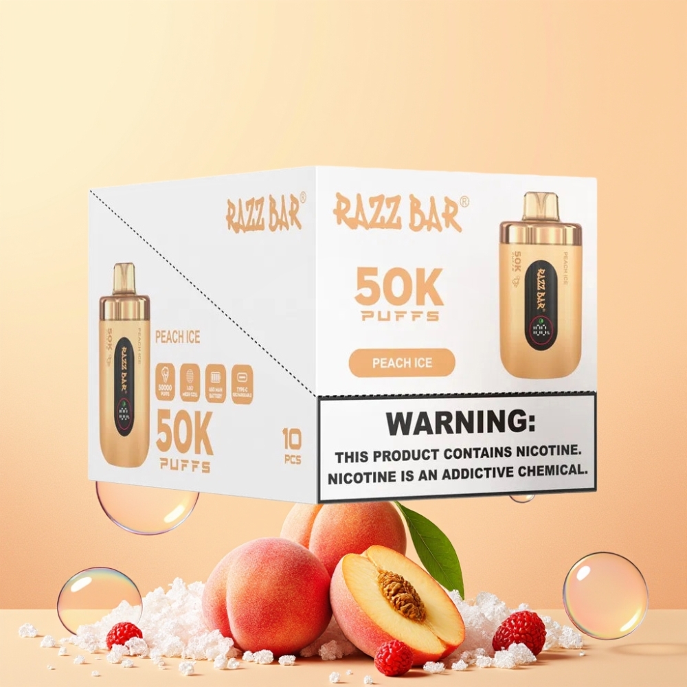 Razz Bar 50K Puffs 1.0 Ohm Mesh 650 Mah Type-C 2% Nikotin Sverige Grossist Persika Is