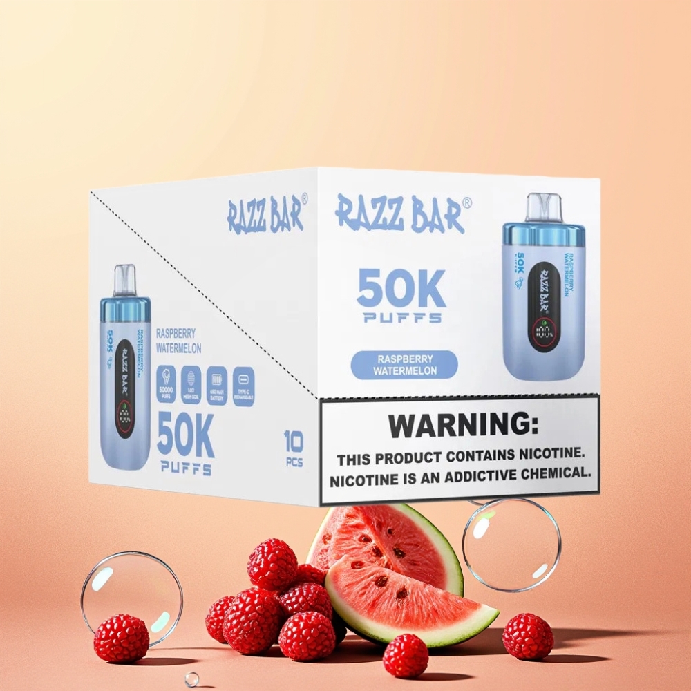 Razz Bar 50K Puffs 1.0 Ohm Mesh Coil 650 Mah Type-C Sverige Grossist Hallon Vattenmelon
