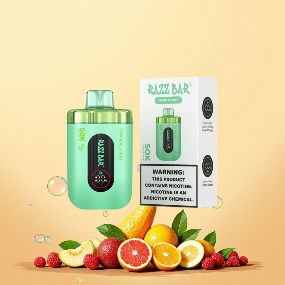 Razz Bar 50K Puffs Typ-C Laddbar 2% Nikotin 1.0 Ohm Mesh Coil 650 Mah Batteri Sverige Grossist Tropisk Frukt