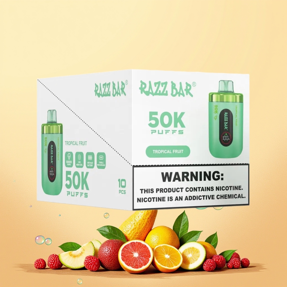Razz Bar 50K Puffs Typ-C Laddbar 2% Nikotin 1.0 Ohm Mesh Coil 650 Mah Batteri Sverige Grossist Tropisk Frukt
