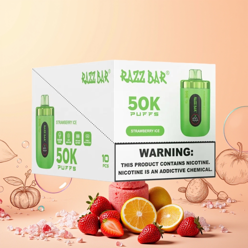 Razz Bar 50K Puffs Type-C Laddbar Jordgubb Is Sverige Grossist