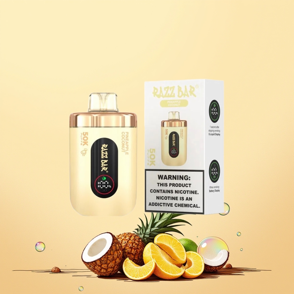 Razz Bar 50K Pustar 1.0 Ohm Mesh Coil 650 Mah Battery Type-C Sverigegrossist Ananas Kokos