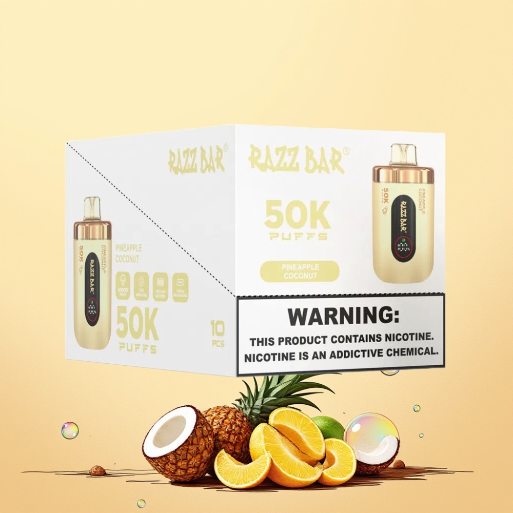 Razz Bar 50K Pustar 1.0 Ohm Mesh Coil 650 Mah Battery Type-C Sverigegrossist Ananas Kokos
