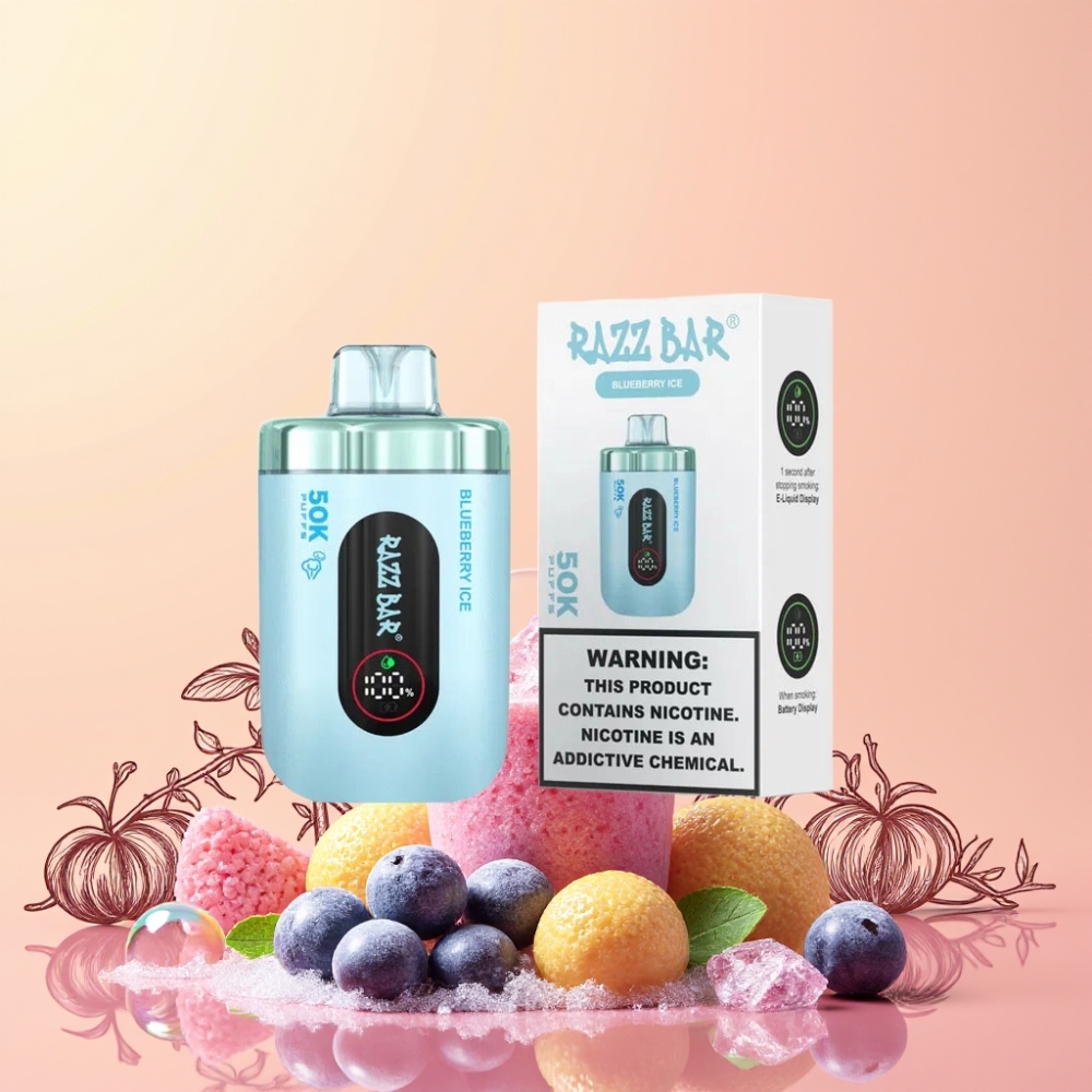 Razz Bar 50K Pustar 1.0 Ohm Mesh Coil 650 Mah Type-C Sverige Grossist Blåbär Is