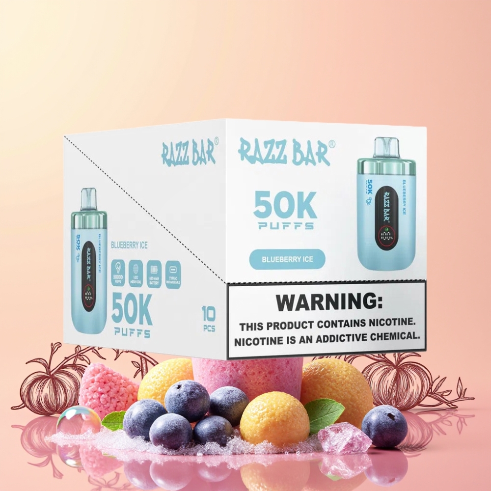 Razz Bar 50K Pustar 1.0 Ohm Mesh Coil 650 Mah Type-C Sverige Grossist Blåbär Is