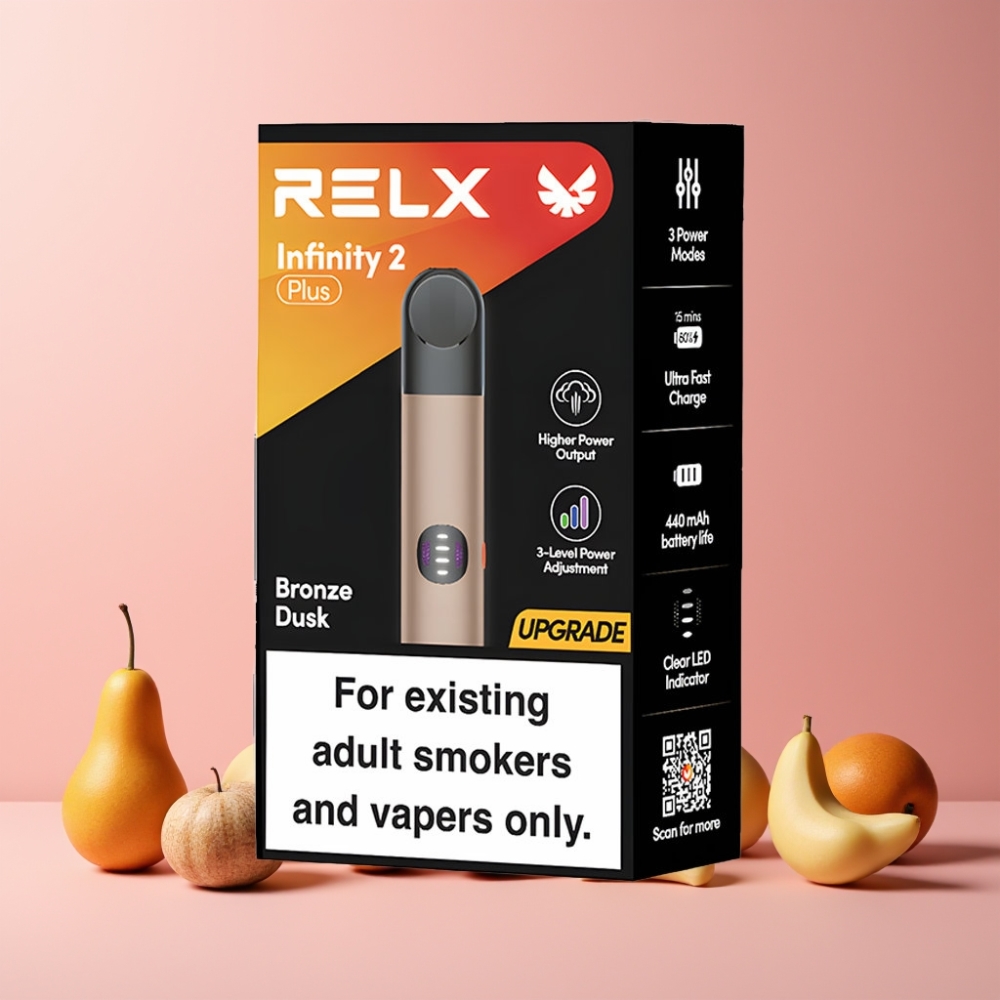 RELX Infinity 2 Plus Enhet 600 Puffar 3 Lägen 10W Sverige Grossist Brons Skymning