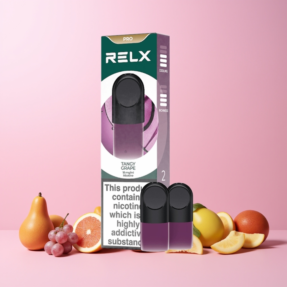 RELX Pod Pro 1.8 Svensk Grossist Comfort Temperatur Optimerat Drag Suget Känslig Aktivering Tyst Användning Rik Ånga Syrlig Druva