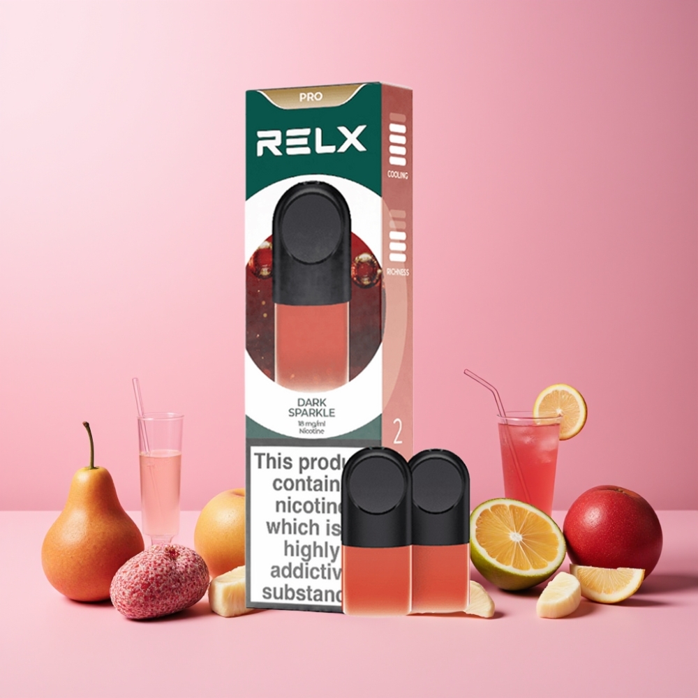 RELX Pod Pro 1 Munnar Mörk Glitter Sverige Grossist Stor Smak & Super Slät Upplevelse Bekväm Temperatur Optimerat Dragmotstånd Snabb och Känslig Aktivering Tyst Användning Rik Ånga