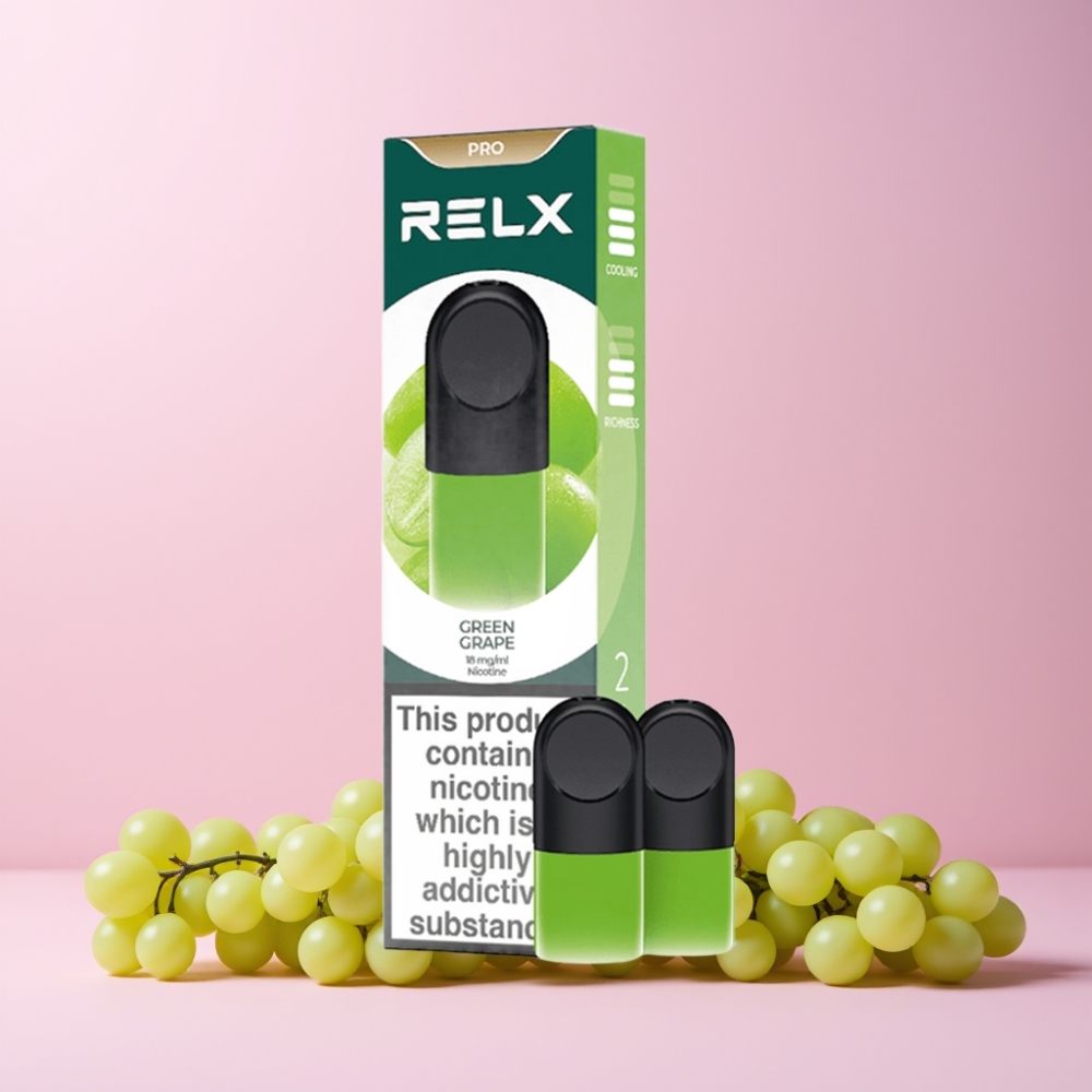 RELX Pod Pro 1 Munnar Super Mjuk Upplevelse Optimerat Dragmotstånd Grönt Druva Sverige Grossist