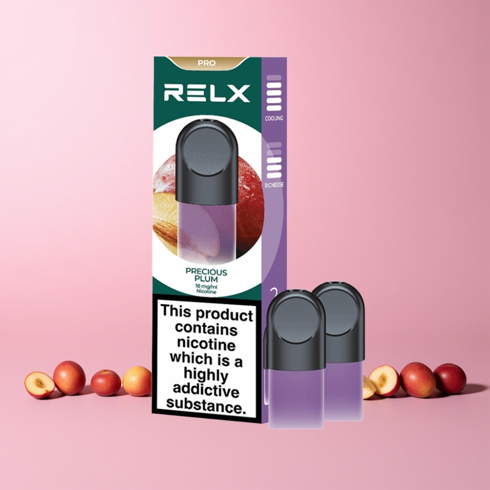 RELX Pod Pro 1 mun Sveriges Grossist Utmärkt Smak & Super Slät Upplevelse Bekväm Temperatur Optimerat Dragmotstånd Snabb & Känslig Aktivering Tyst Användning Rik Ånga Dyrbara Plommon