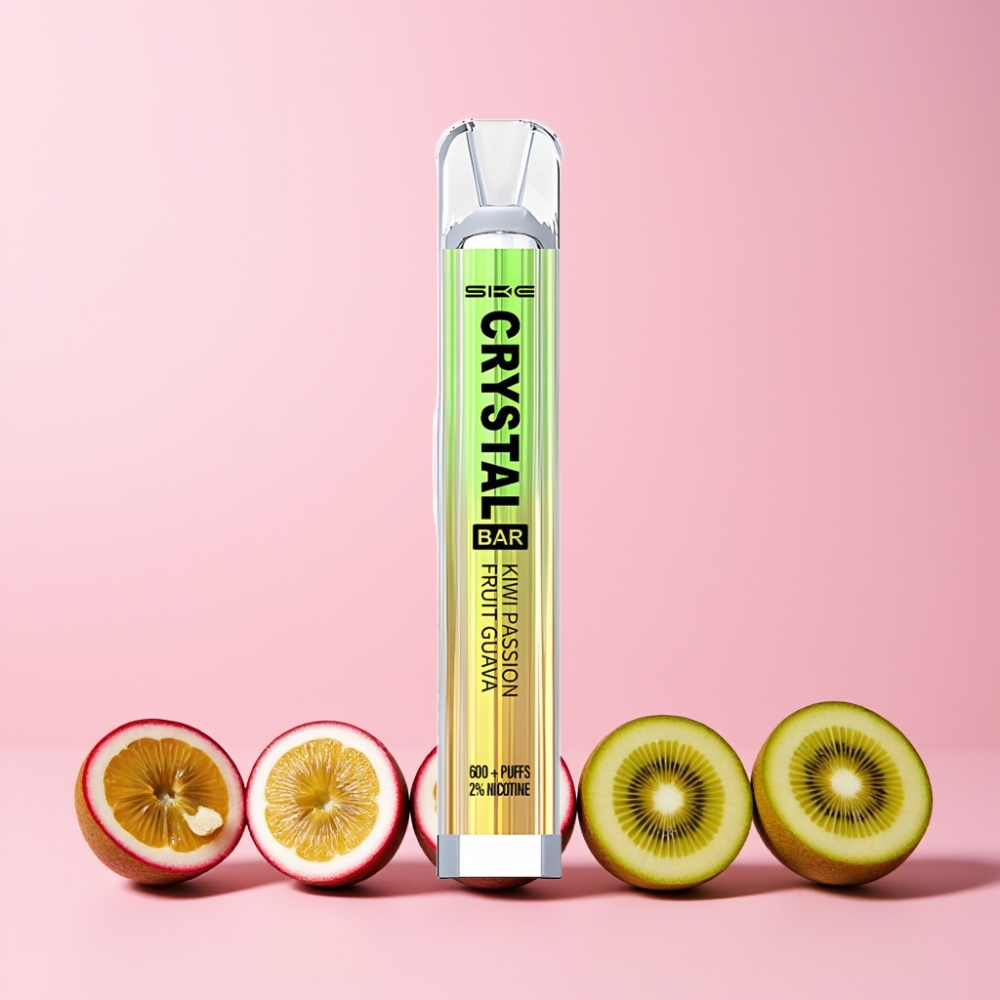 SKE Crystal Bar 600 0% Nikotin 500mAh 600 Puffar Stainless Steel+PCTG Sverige Grossist Kiwi Passionsfrukt Guava