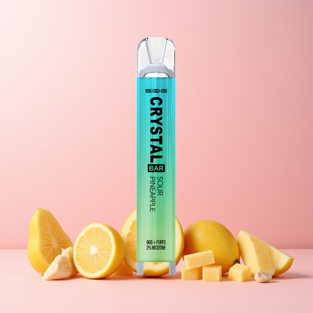SKE Crystal Bar 600 2% Nikotin 500mAh 600 Puffar Rostfritt Stål+PCTG 2.0ml E-vätska Sverige Grossist Sur Ananas Is