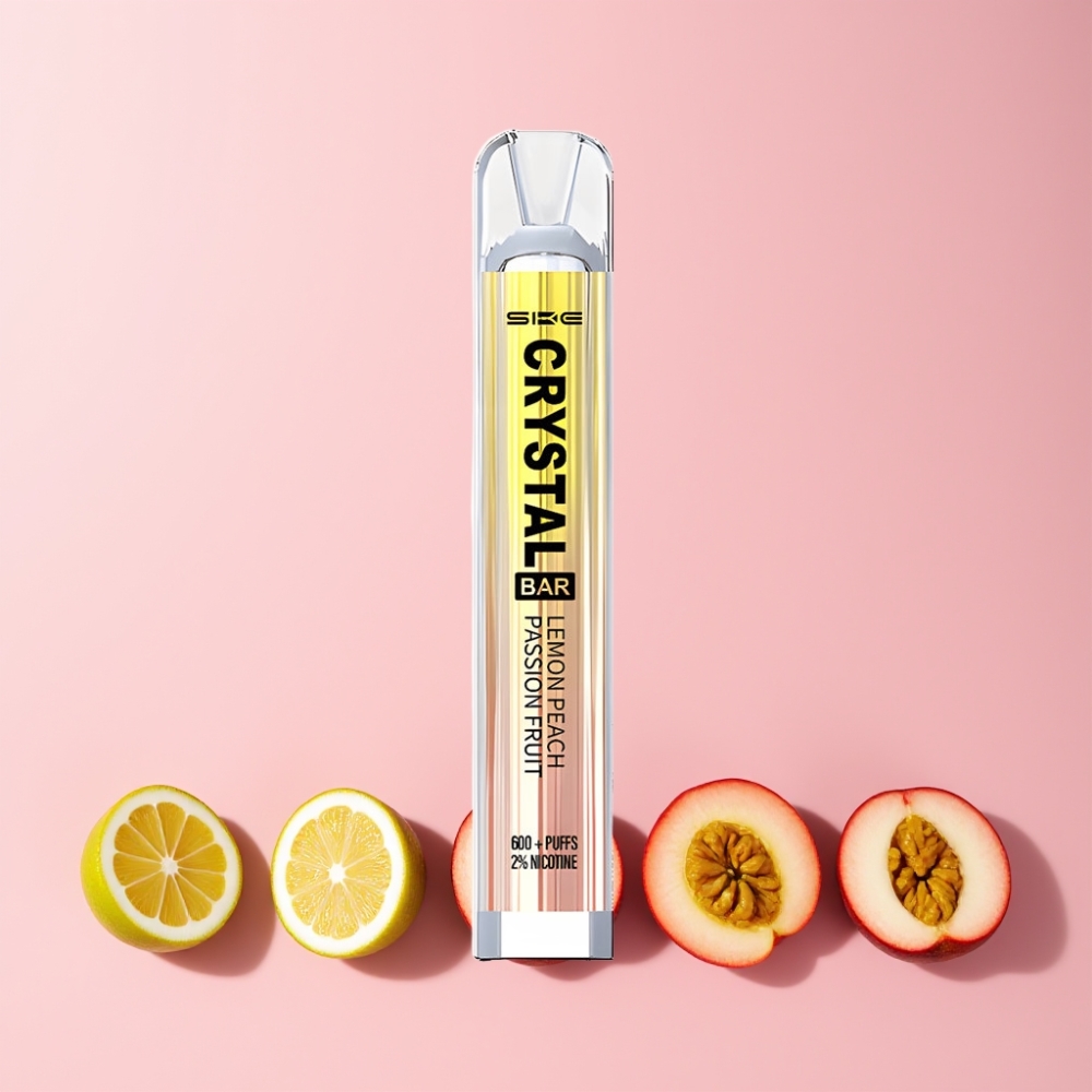 SKE Crystal Bar 600 Disposable 2% Nikotin 500mAh 600 Puffar Stainless Steel+PCTG Sverige Grossist Citron Persika Passionsfrukt