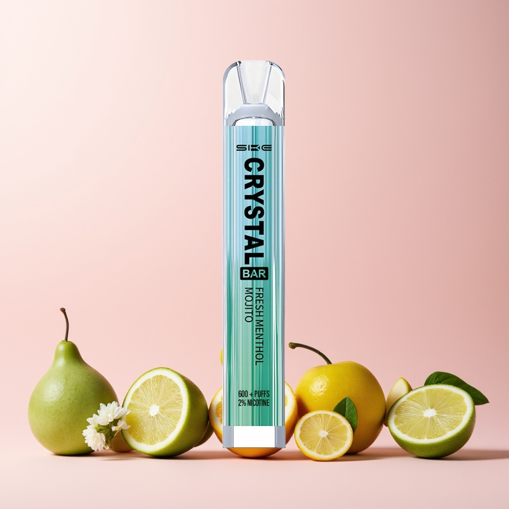 SKE Crystal Bar 600 Disposable 2% Nikotin 500mAh Batteri 2.0ml E-vätska Sverige Grossist Färsk Menthol Mojito