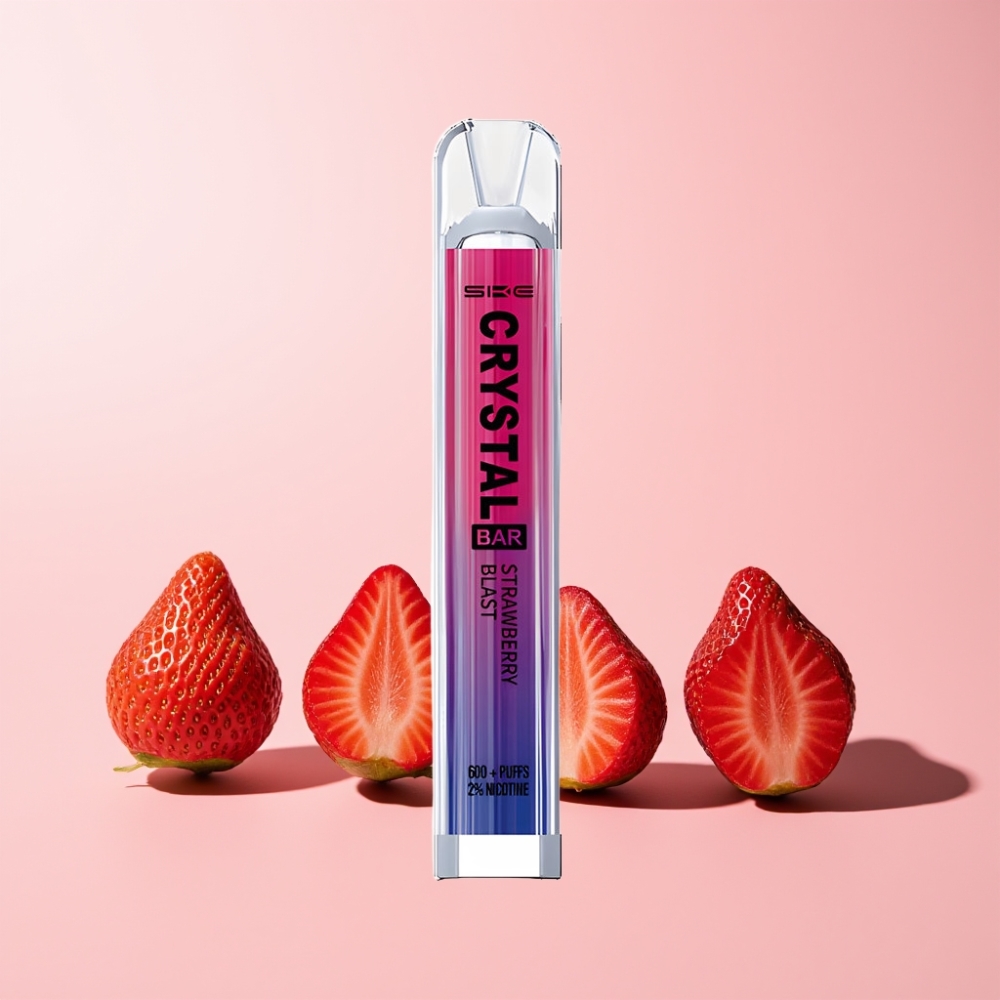 SKE Crystal Bar 600 Puffar 0% Nikotin 2ml E-vätska Mesh Coil Sverige Grossist Jordgubbsblast