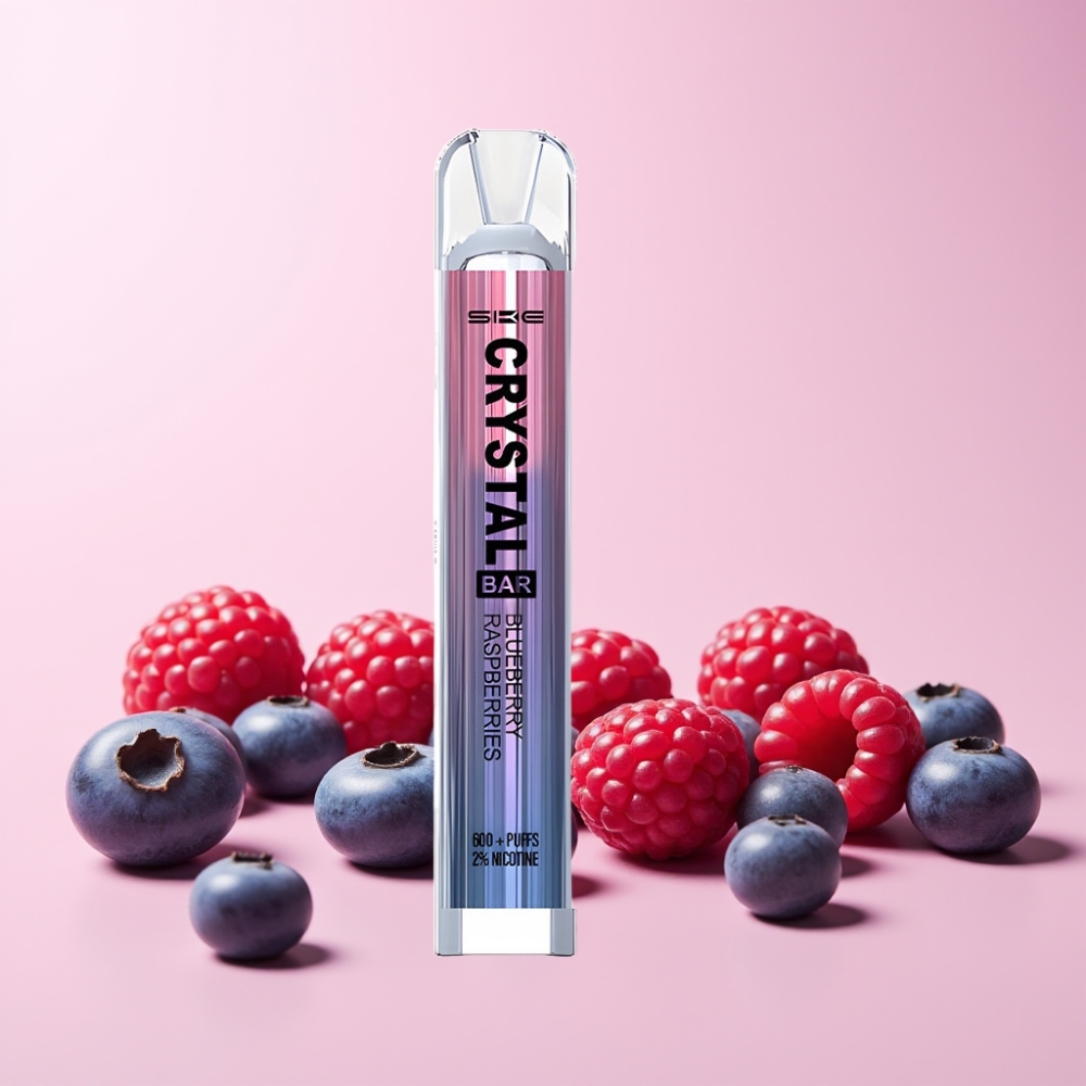 SKE Crystal Bar 600 Puffar 0% Nikotin 500mAh Batteri 2.0ml E-vätska Blåbär Hallon Sverige Grossist