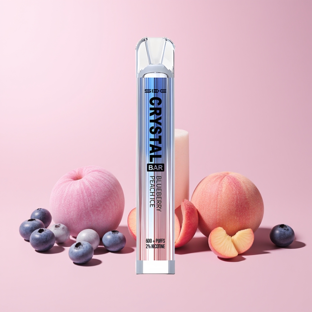 SKE Crystal Bar 600 Puffar 2ml 2% Nikotin Stainless Steel+PCTG Sverige Grossist Blåbär Persika Is