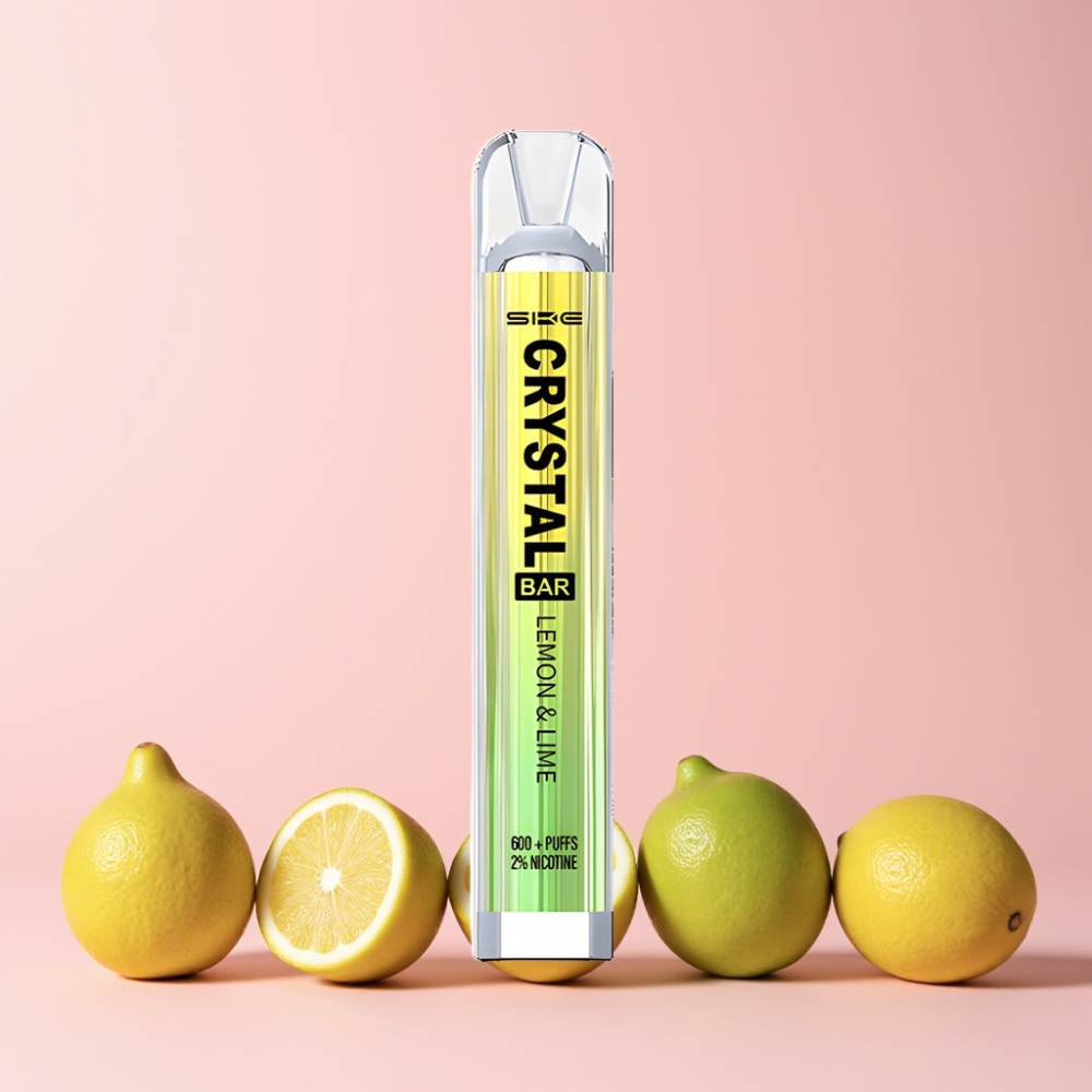 SKE Crystal Bar 600 puffar 2ml 2% Nikotin 500mAh Batteri Mesh Coil Sverige Grossist Citron och Lime