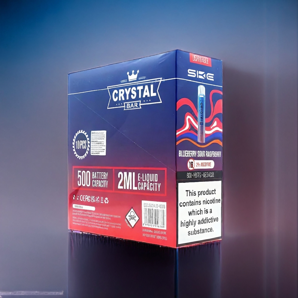 Blå sur hallon SKE Crystal BAR 600 0%/2% Nikotin 500mAh Sverige Grossist Mesh Coil
