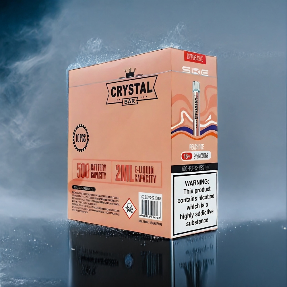 Persikis Brandy SKE Crystal BAR 600 Sverige Grossist 0% Nikotin 500mAh 600 Puffar 2.0ml E-vätska Mesh Coil