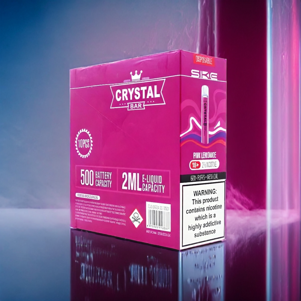Rosa Citronvatten SKE Crystal BAR 600 Vape 2.0ml 2% Nikotin 600 Puffar Mesh Coil Sverige Grossist