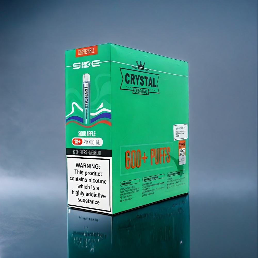 Sur Äppelsmak SKE Crystal BAR 600 Vape 0%/2% Nikotin 500mAh 600 Puffar 2.0ml Sverige Grossist