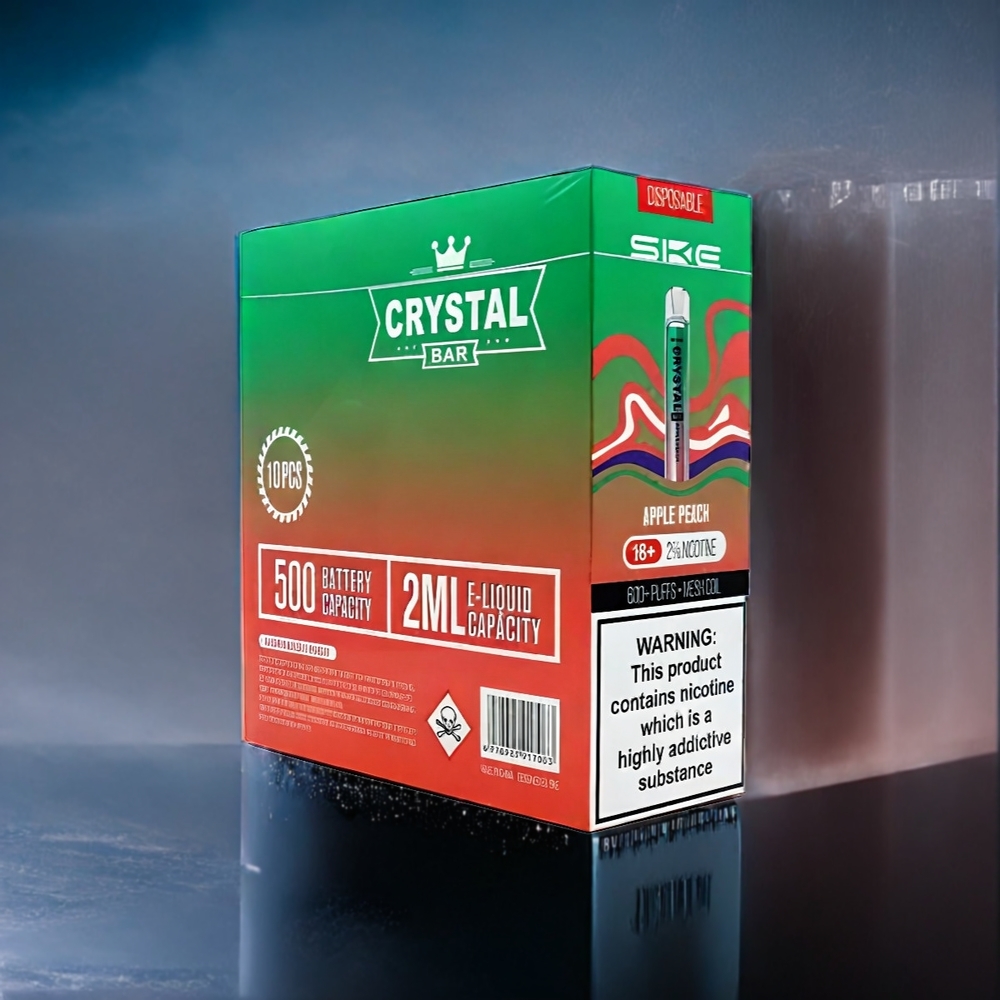 Äpple Persika SKE Crystal BAR 600 2ml 2% Nikotin 600 Puffar 500mAh Mesh Coil Sverige Grossist