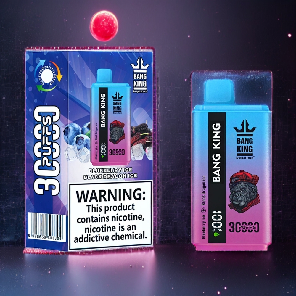 Bang King 30000 Puffs 36ml 550mAh 1.2 Mesh Dual Coil Type-C Sverige Grossist BlåbärsIs Svart DrakeIs